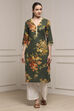 Olive Green Cotton Straight Printed Kurta
