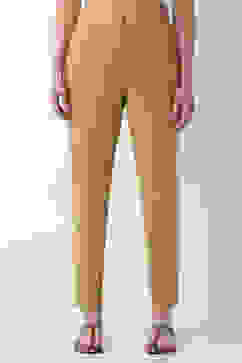 Gold Cotton Lycra Straight Pants image number 4