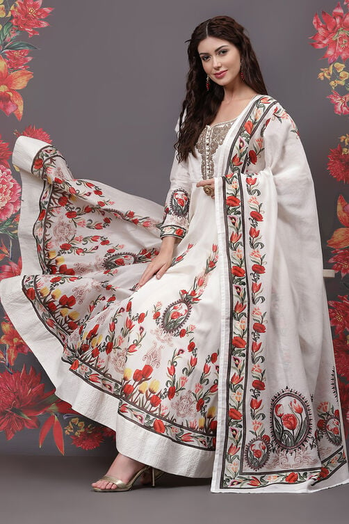 Rohit Bal Ivory Cotton Silk Anarkali Printed Suit Set image number 7