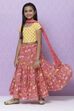 Yellow And Pink Cotton Girls Lehenga Set image number 6