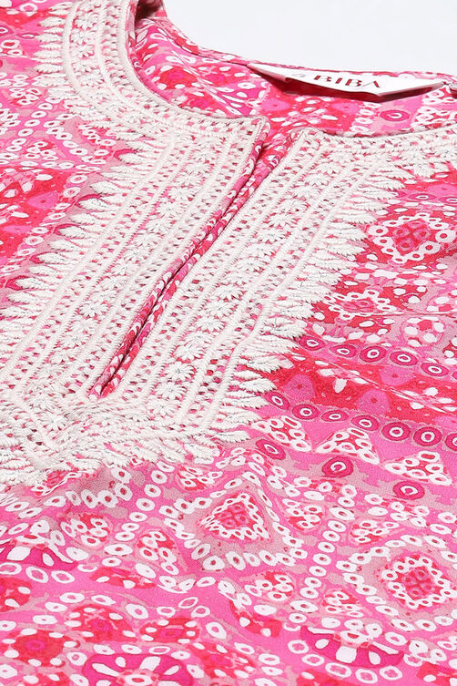 Deep Fuchsia Rayon Straight Printed Kurta image number 2