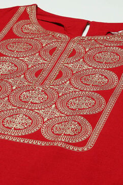 Red Cotton Straight Kurta image number 1