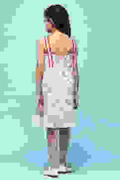 Ecru Red Printed Cambric Dress With Red Lace Detail On Neck image number 3