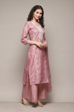 Pink Chanderi Unstitched Suit Set image number 3