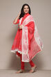 White Cotton Asymmetric Anarkali & Churidar Suit Set image number 4