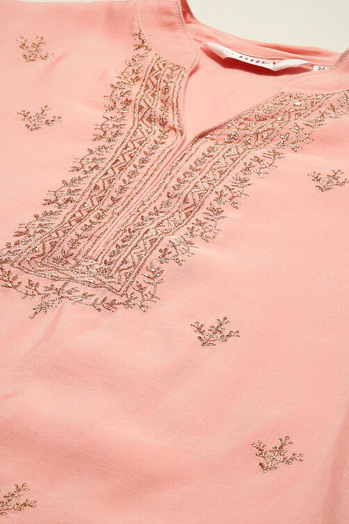 Blush Pink Cotton Blend Straight Kurta Pant Suit Set image number 1
