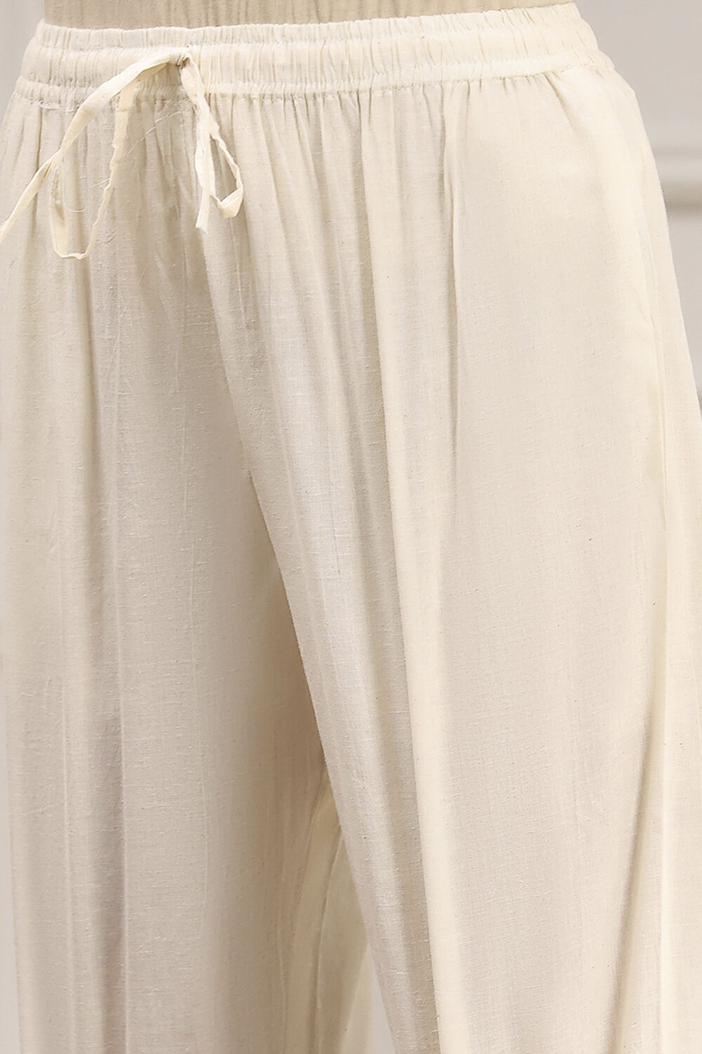 Off White Cotton Hand Embroidered Unstitched Suit Set image number 3