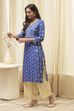 Navy Blue Rayon Straight Kurta Pants Set image number 3