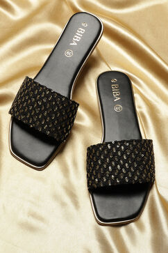 Black Sequin Embellished Slides image number 0