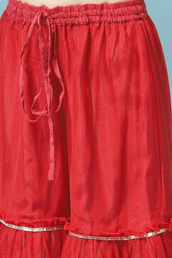 Red Nylon Flared Kurta Sharara Suit Set image number 2