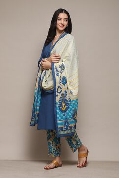 Blue Cotton Straight Kurta Pant Suit Set image number 4