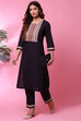 Black Cotton Kurta Pants Set image number 0