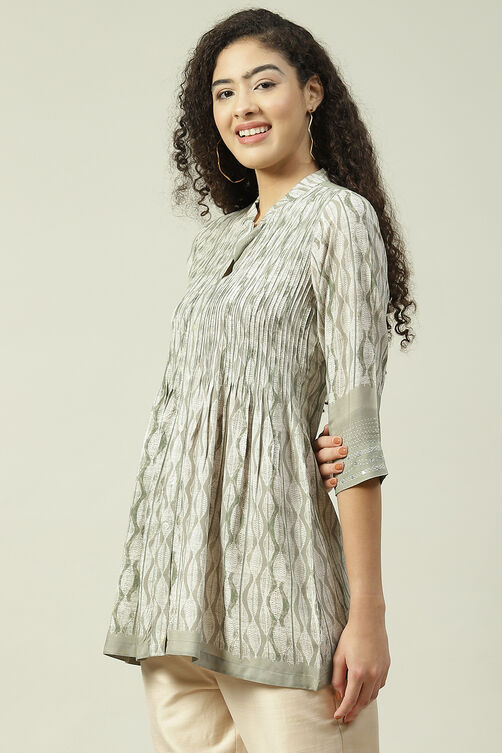 Ash Grey LIVA Flared Printed Short Kurti image number 2