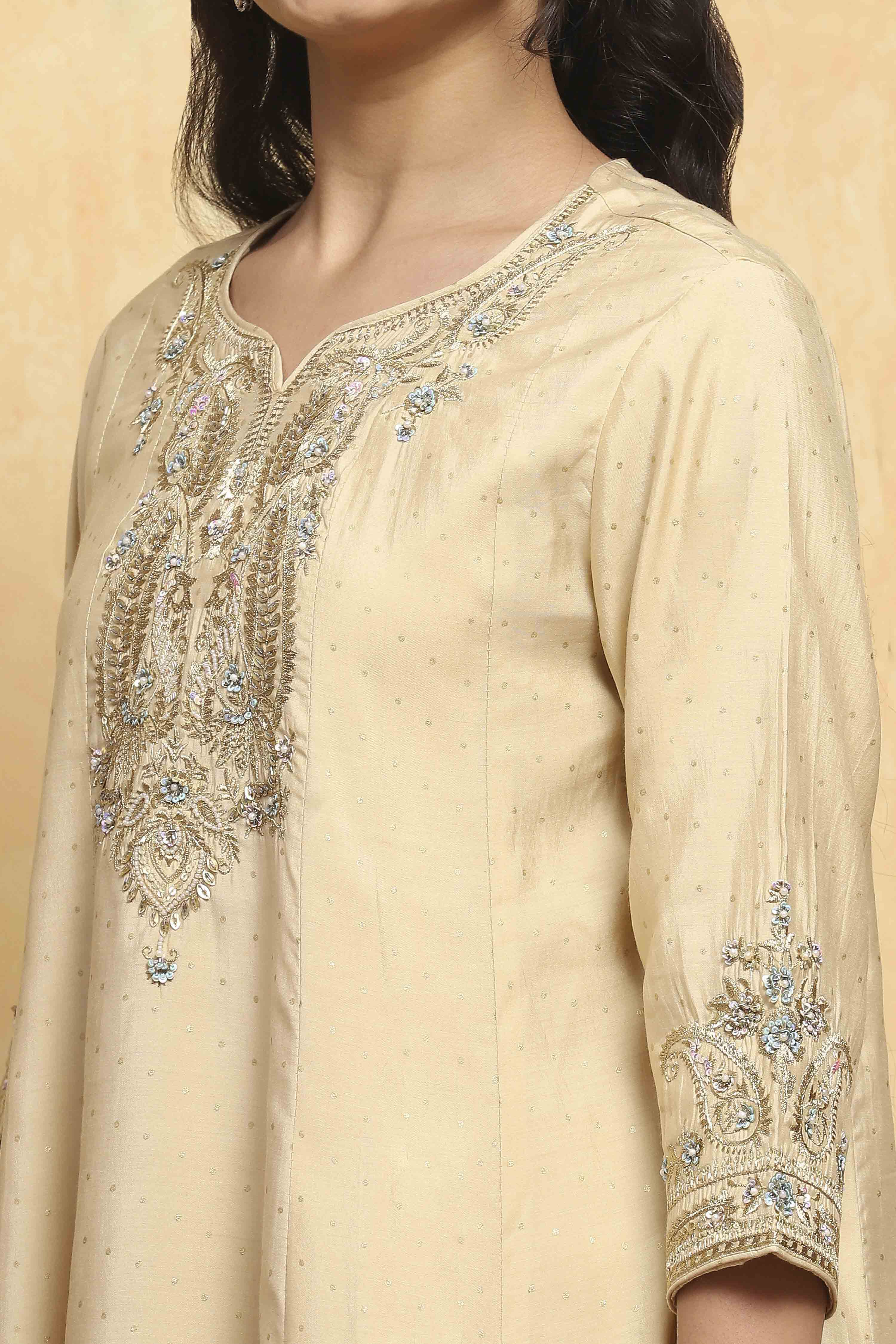 Beige Viscose Blend Kalidar Suits image number 1
