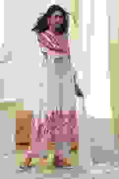 White and Red Cotton Asymmetric Suit Set image number 0