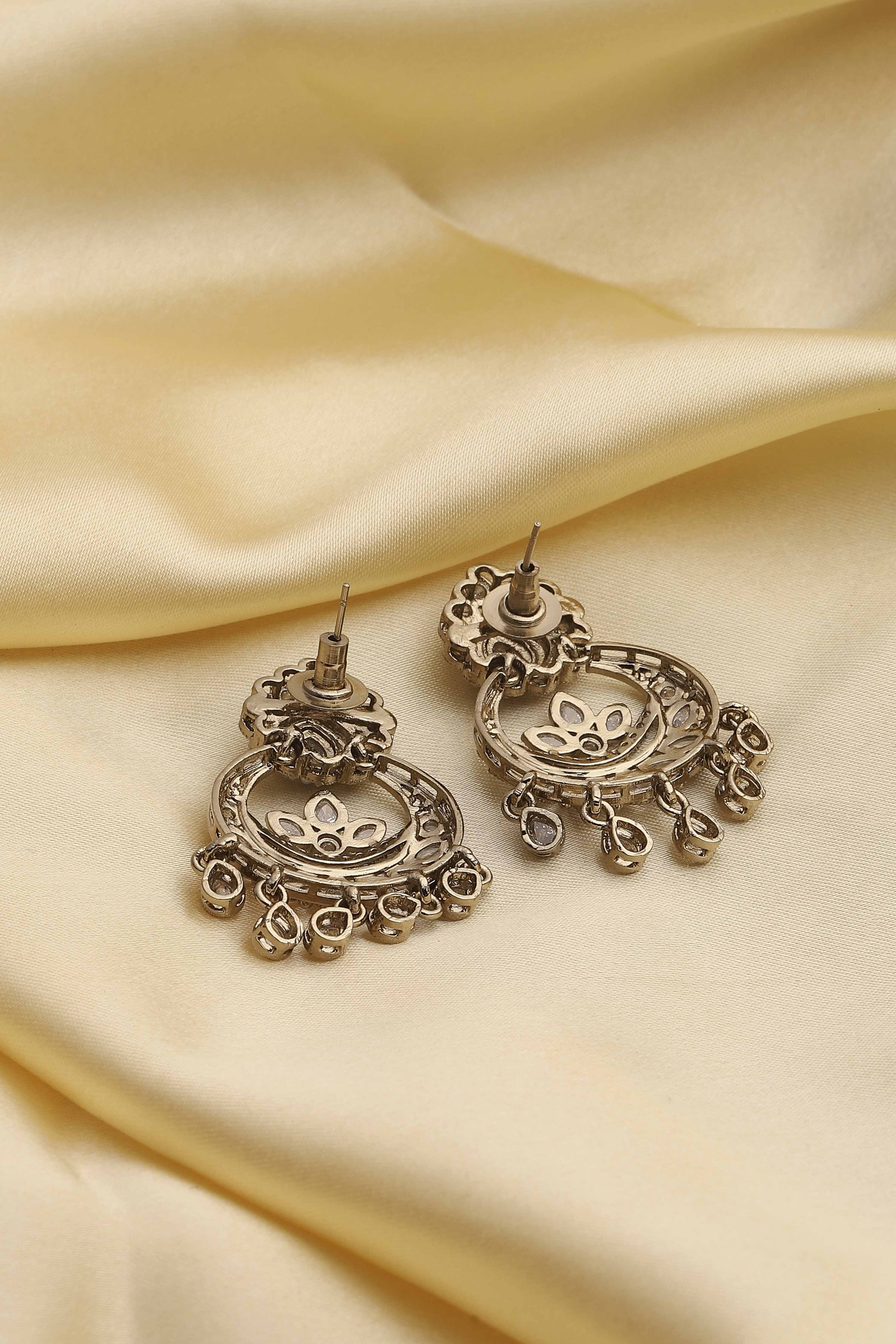 White Gold Plated Alloy Studded Chandbalis image number 2
