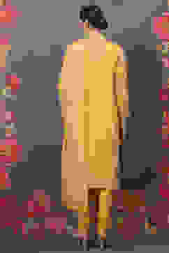 Rohit Bal Yellow Cotton Silk Straight Embroidered Suit Set image number 4