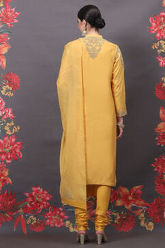 Rohit Bal Yellow Cotton Silk Straight Embroidered Suit Set image number 4