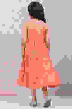 Orange Art Silk Tiered Printed Kurta image number 4