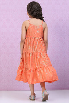 Orange Art Silk Tiered Printed Kurta image number 4