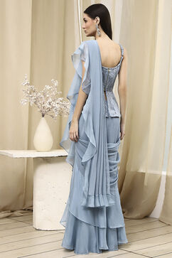 Ice Blue Nylon Saree image number 4