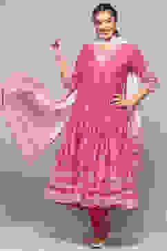 Fuschia Cotton A-Line Suit Set image number 0