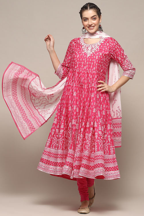 Blue Cotton A-Line Suit Set image number 0