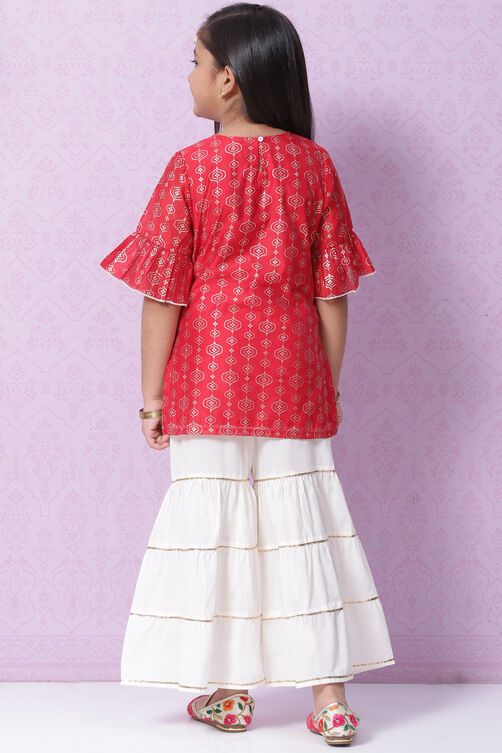 Red Art Silk Straight Kurta Sharara Suit Set image number 4