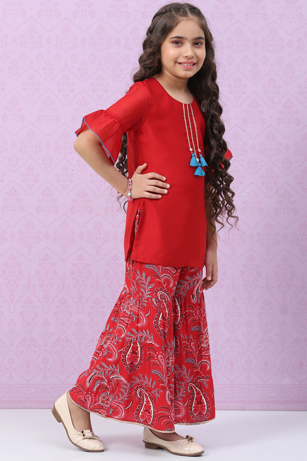 Red Art Silk Straight Kurta Set image number 5