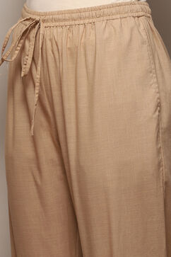 Beige Cotton Regular Solid Pants image number 1