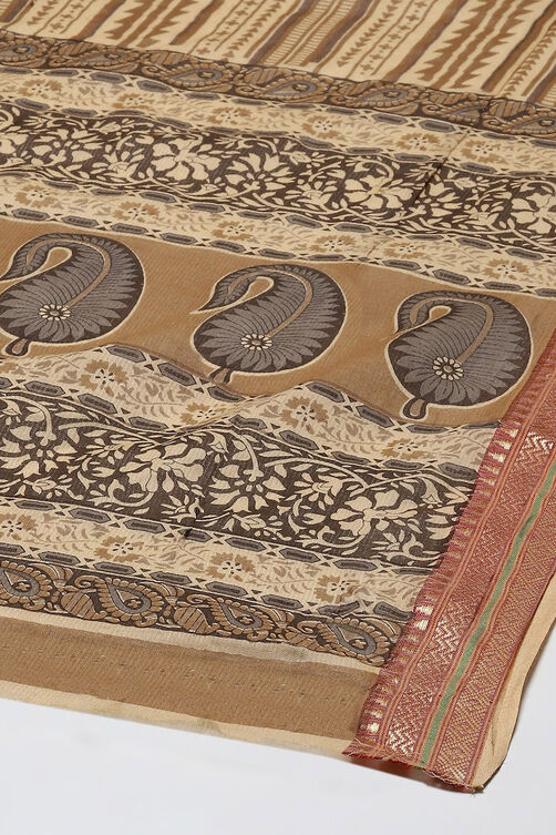 Coffee Brown Cotton Machine Embroidered Unstitched Suit Set image number 4