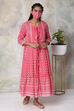 Pink Cotton Double Layered Printed Kurta Dress image number 4