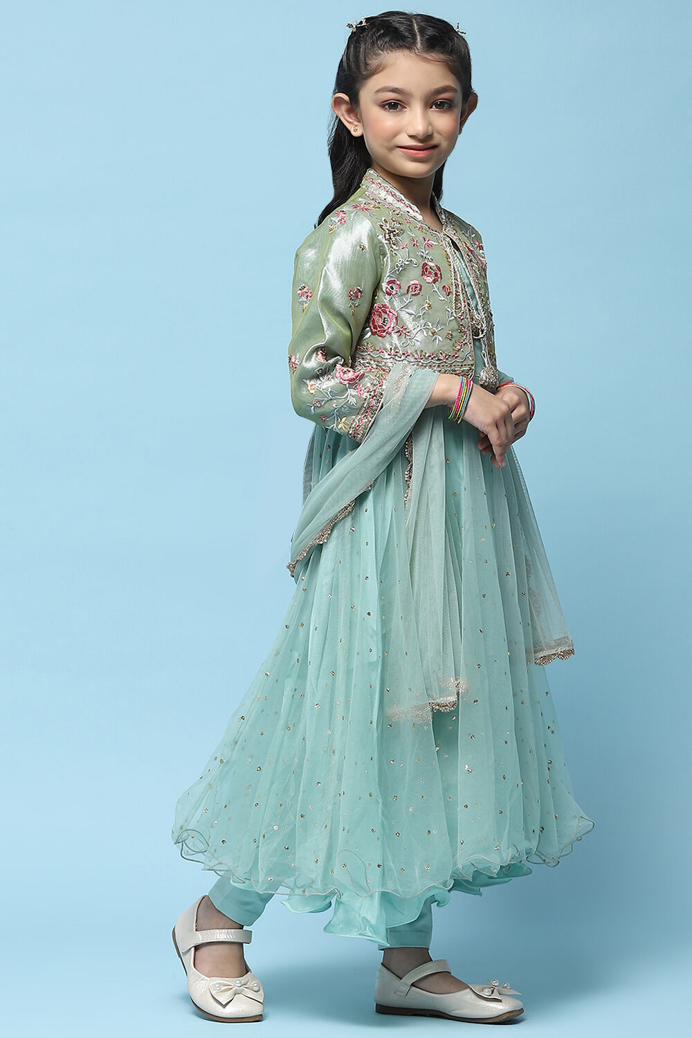 Ivory Cotton Blend Anarkali With Jacket Printed Suit Set image number 6