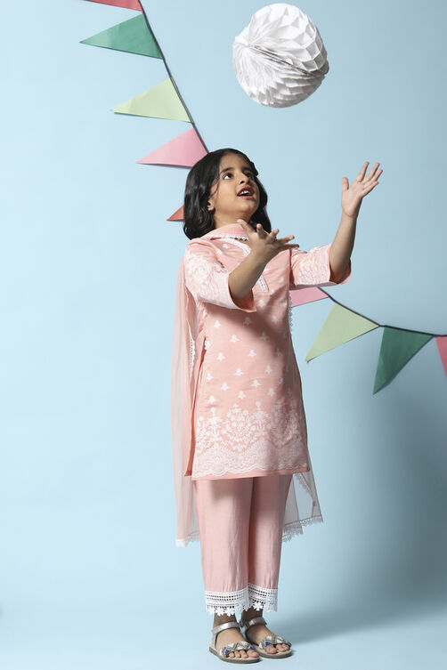 Pink Cotton Blend A-Line Kurta Sharara Suit Set image number 8