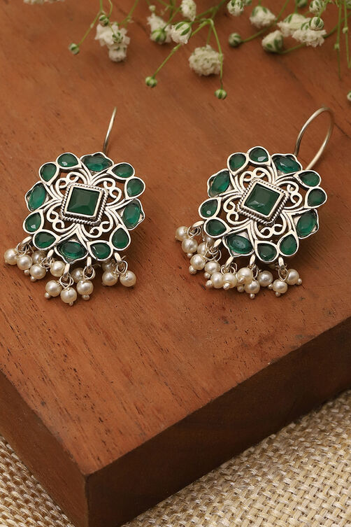 Green 925 Sterling Silver Earrings image number 0