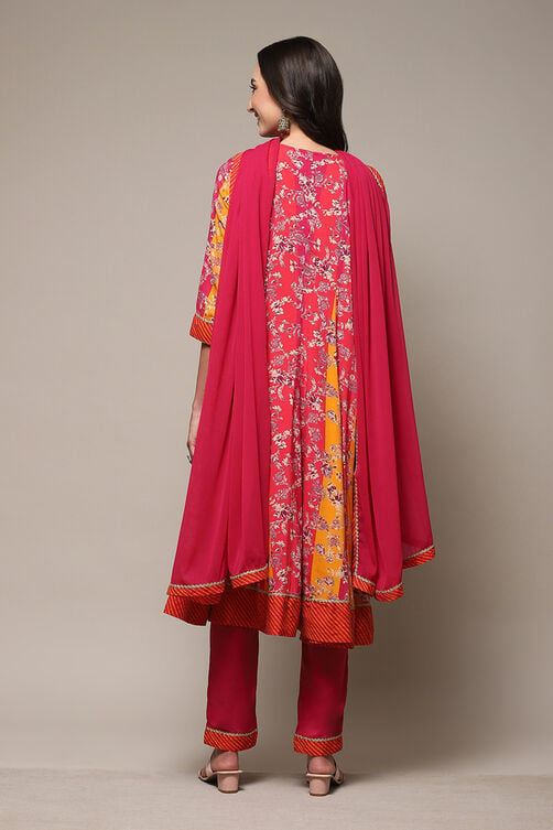 Onion Pink & Mustard LIVA Kalidar Kurta Churi Salwar Suit Set image number 4