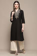 Black Cotton Straight Kurta image number 5