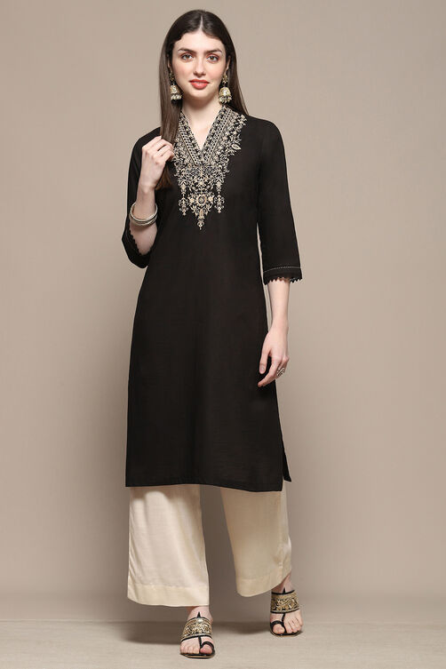 Black Cotton Straight Kurta image number 5