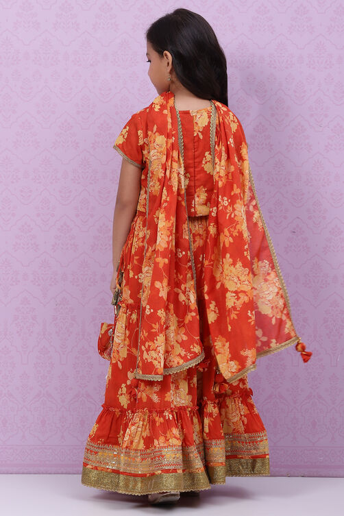 Orange Cotton Lehenga Set image number 4