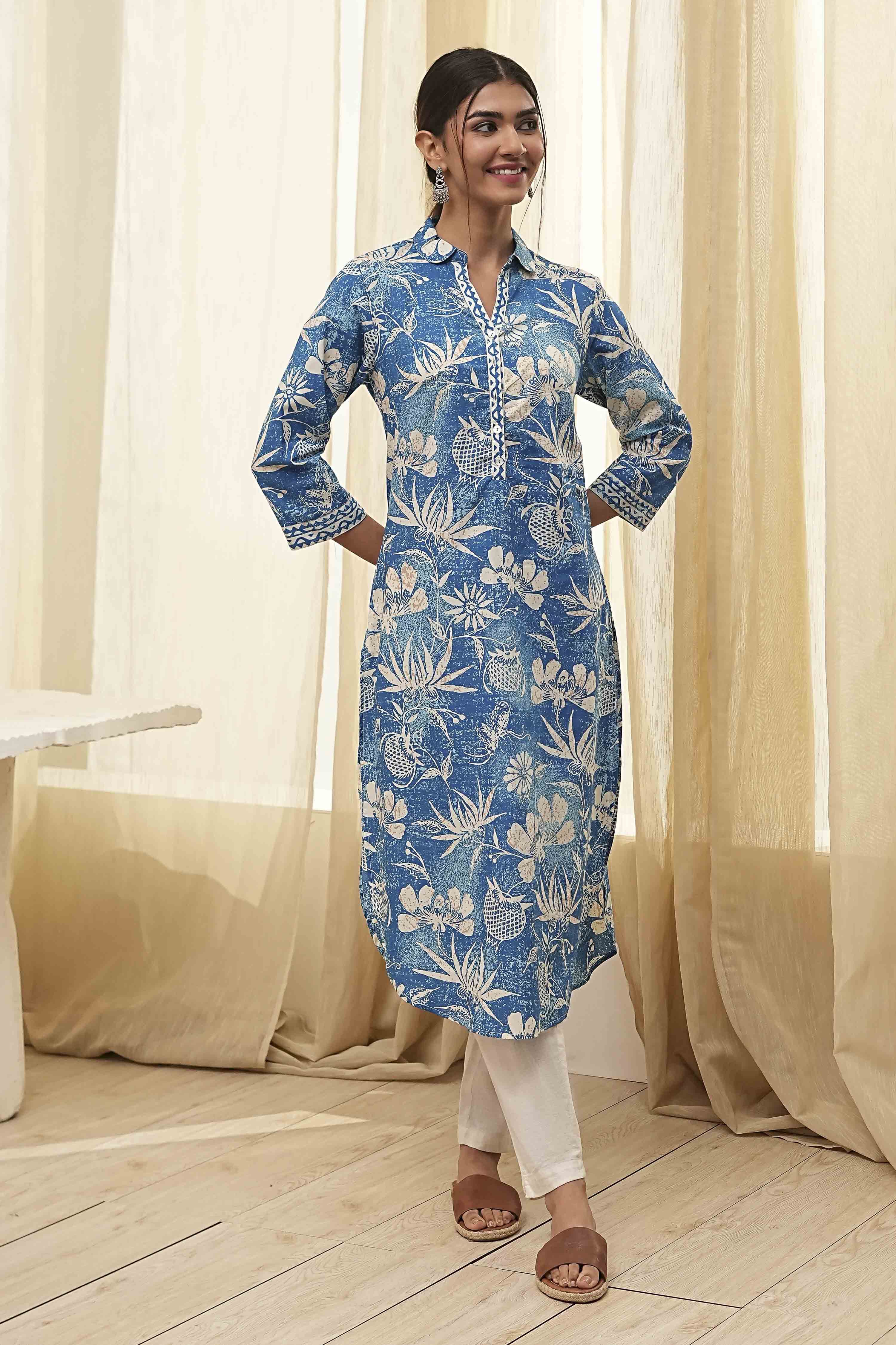 Red Pure Cotton Floral Straight Kurta image number 5