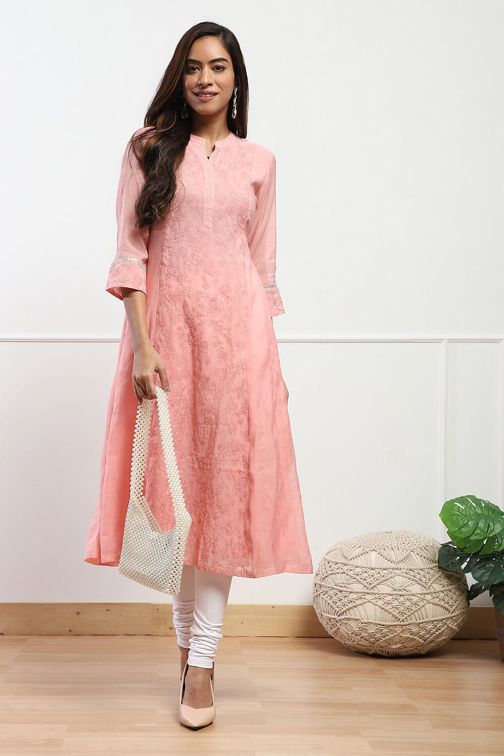 Camel Cotton Blend Solid Churidar image number 0