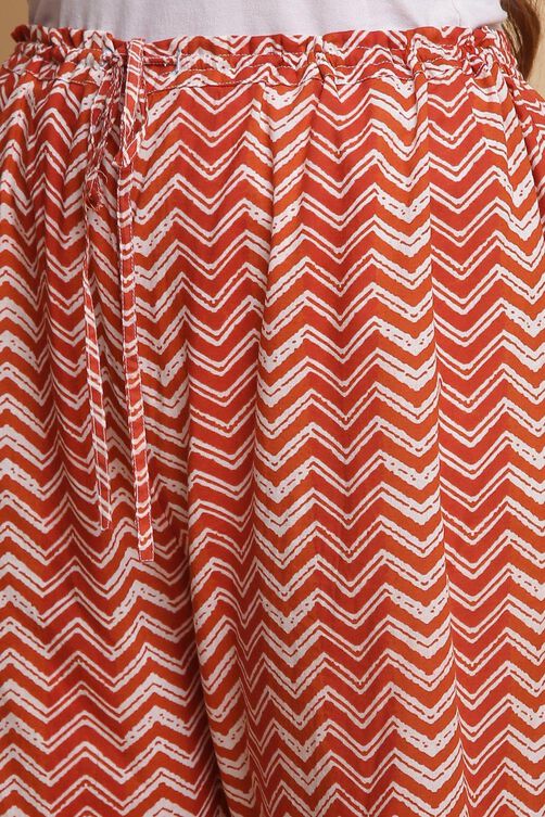 Off White Cotton Straight Kurta Palazzo Suit Set image number 2