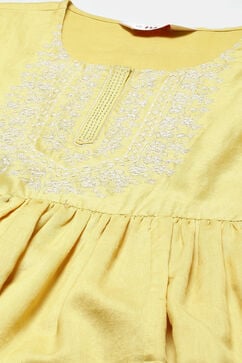Yellow Poly Cotton Flared Printed Kurta image number 1