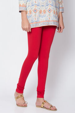 Red Cotton Blend Dyed Churidar image number 0