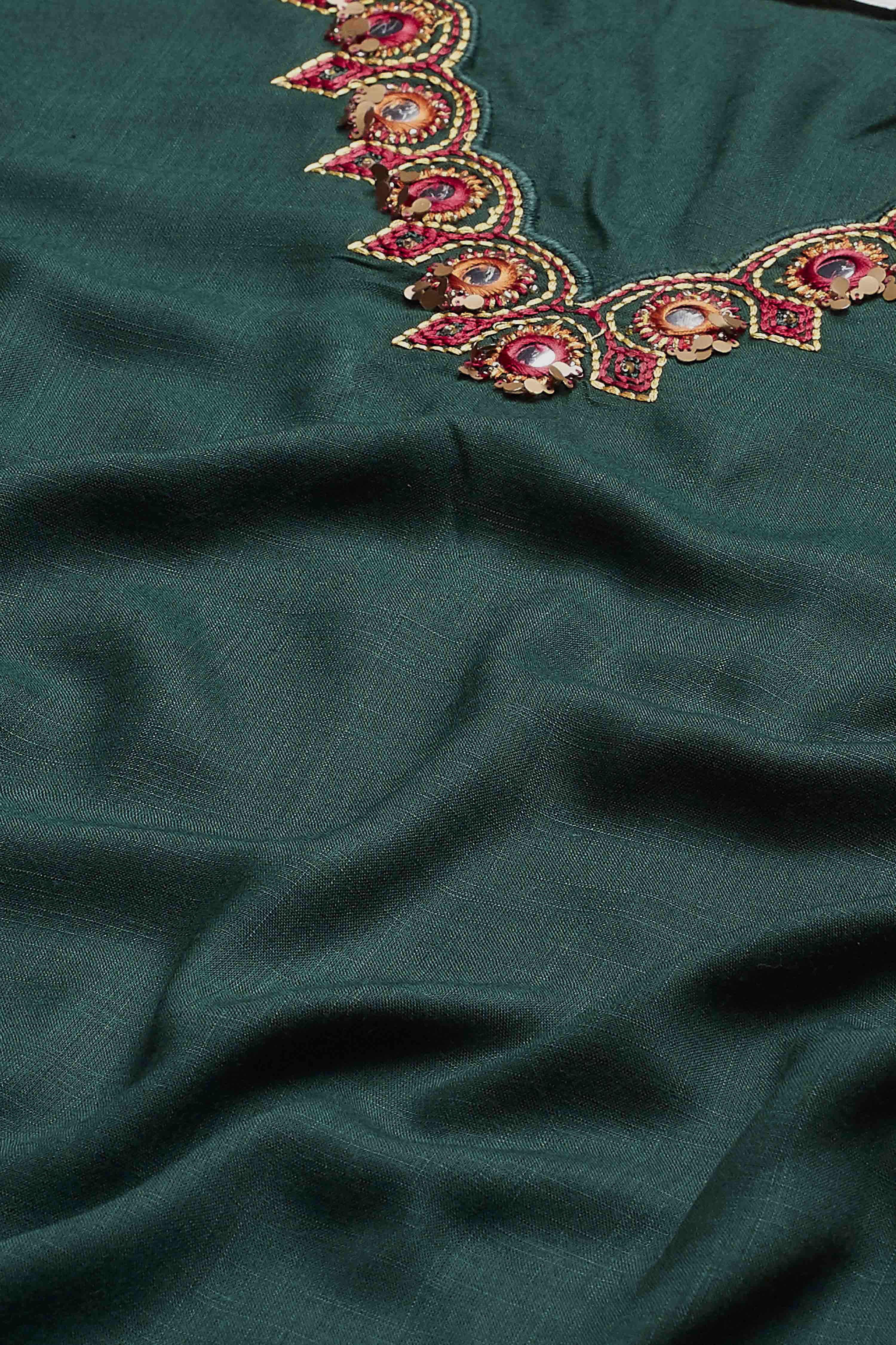 Green Viscose Rayon Yoke Design Solid Straight Kurta Set image number 3