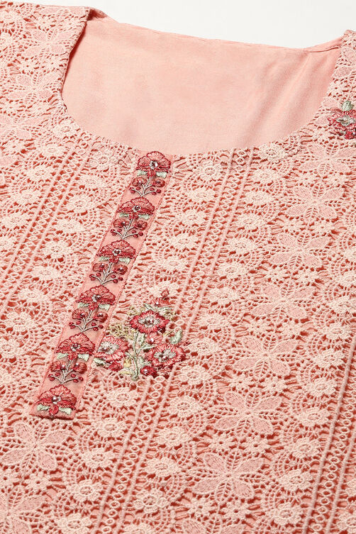 Peach Muslin Lace Unstitched Suit Set image number 2