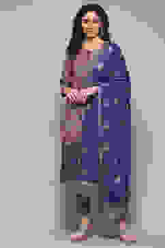 Pink & Purple Voile Straight Printed Kurta Slim Pant Suit Set image number 7