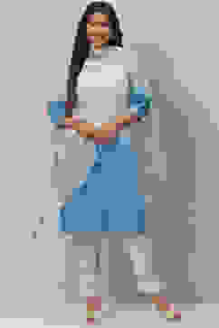 Ice Blue Poly Viscose Straight Kurta Slim Pant Suit Set image number 0