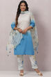 Ice Blue Poly Viscose Straight Kurta Slim Pant Suit Set