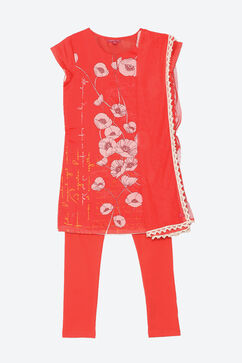 Red Art Silk Straight Kurta Churidar Suit Set image number 0